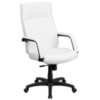Flash Furniture High Back White Leather Executive Office Chair with Memory Foam Padding BT-90033H-WH-GG